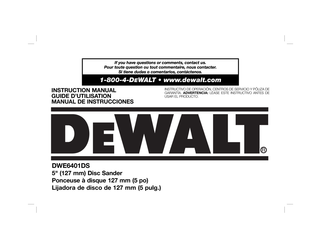 DeWalt DWE6401DS instruction manual Instruction Manual Guide D’Utilisation Manual De Instrucciones 