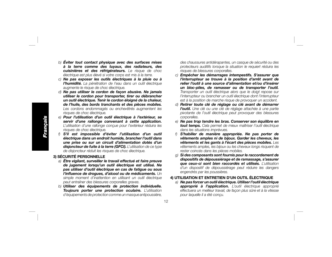 DeWalt DWE6401DS instruction manual 3 SÉCURITÉ PERSONNELLE, Utilisation Et Entretien D’Un Outil Électrique, Français 