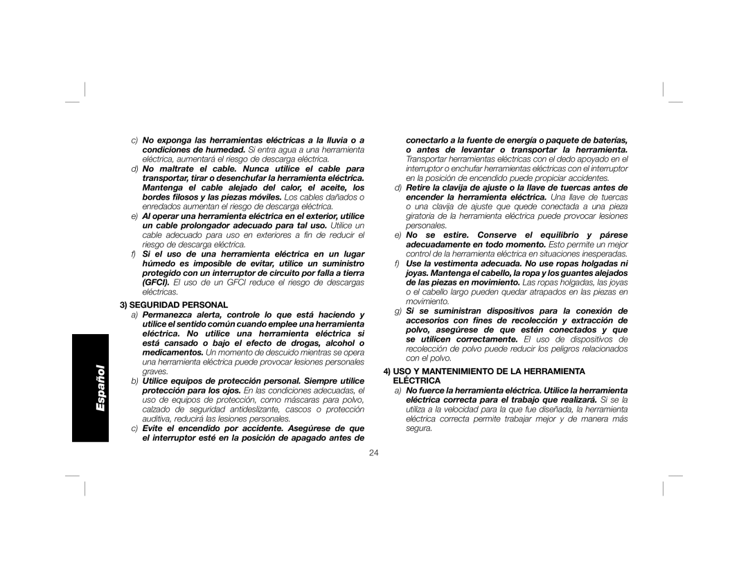 DeWalt DWE6401DS instruction manual Seguridad Personal, Uso Y Mantenimiento De La Herramienta Eléctrica, Español 