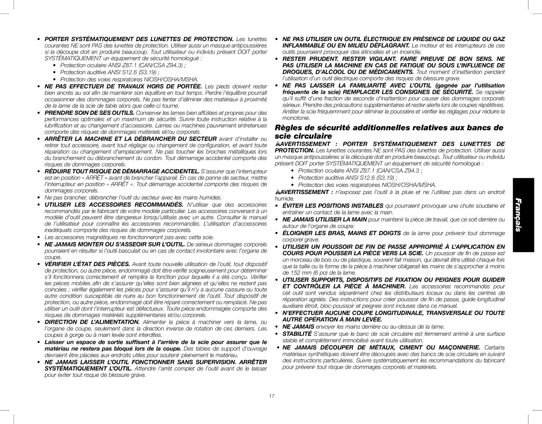 DeWalt DWE7480 instruction manual Français 