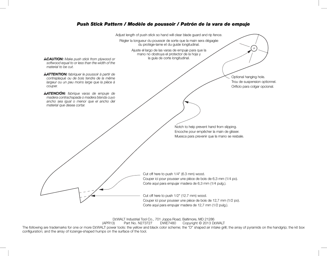 DeWalt DWE7480 instruction manual Largeur ou un peu moins large que la pièce à 