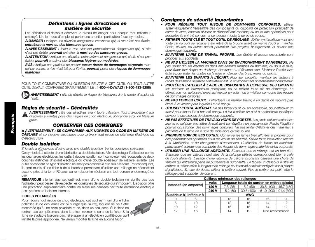 DeWalt DWE7490X Déﬁnitions lignes directrices en Matière de sécurité, Règles de sécurité Généralités, Double isolation 