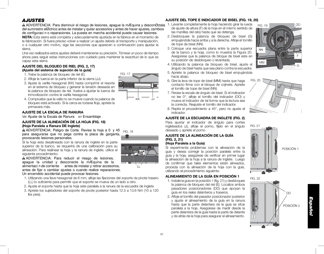 DeWalt DWE7490X instruction manual Ajustes 