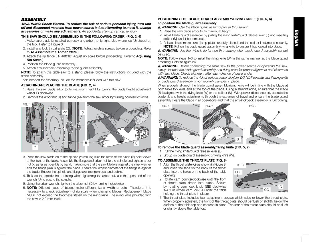 DeWalt DWE7490X Assembly, This SAW should be Assembled in the Following Order FIG, 2, ATTACHING/REPLACING the Blade 