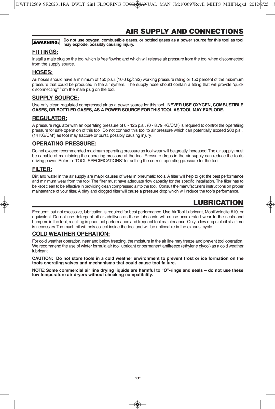 DeWalt DWFP12569 instruction manual Lubrication 