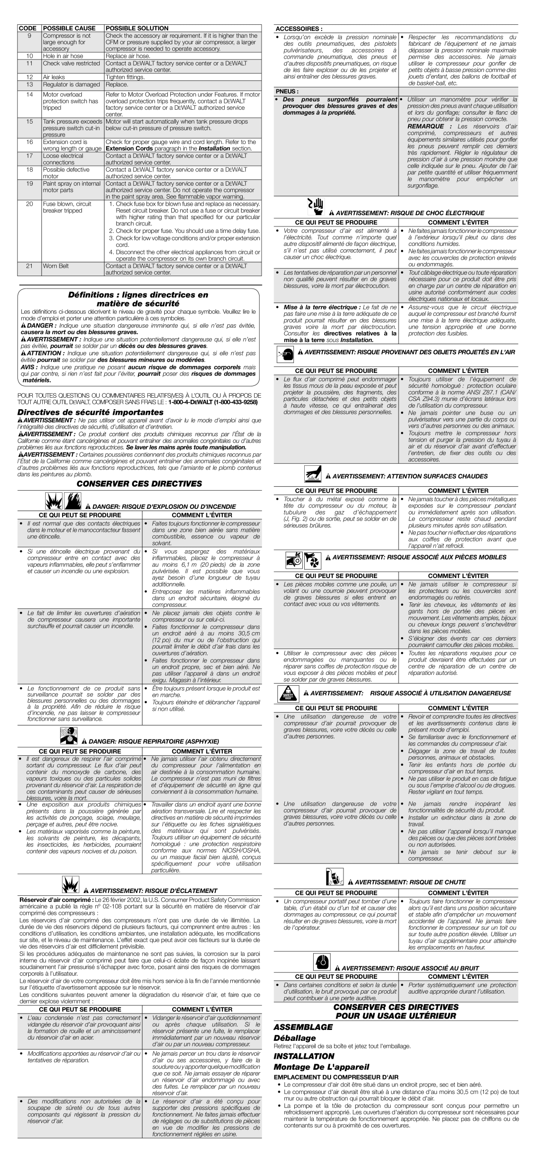 DeWalt DWFP55126 instruction manual Conserver CES Directives Pour UN Usage Ultérieur Assemblage 