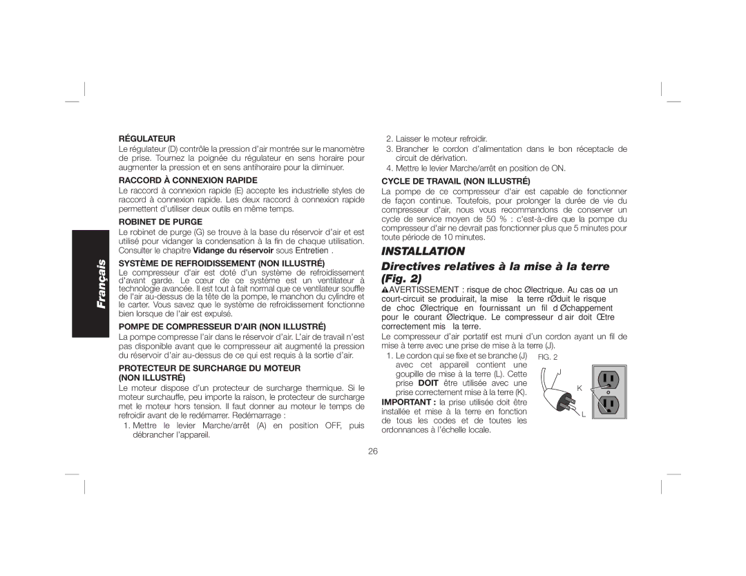 DeWalt DWFP55130 instruction manual Directives relatives à la mise à la terre Fig 