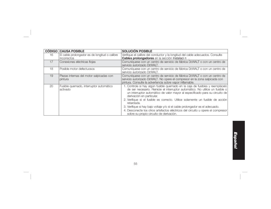 DeWalt DWFP55130 instruction manual Cables prolongadores en la sección Instalación 