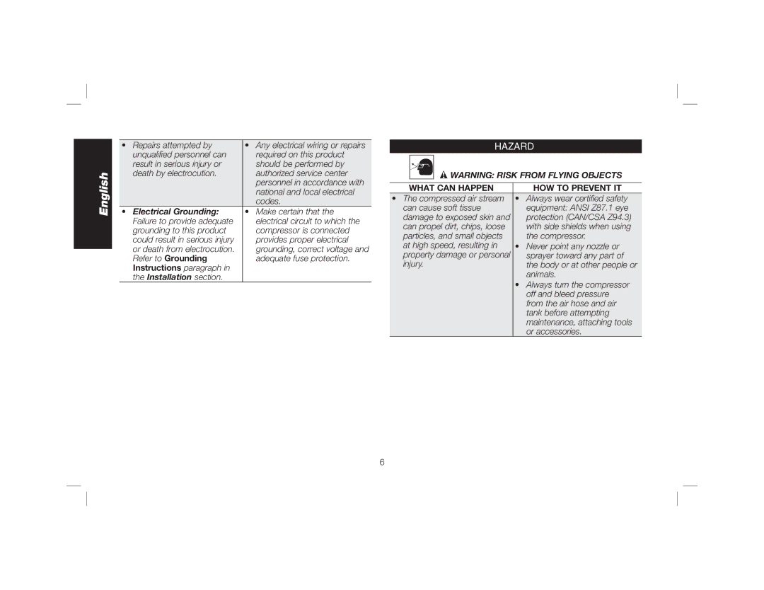 DeWalt DWFP55130 instruction manual Electrical Grounding, Instructions paragraph Installation section 