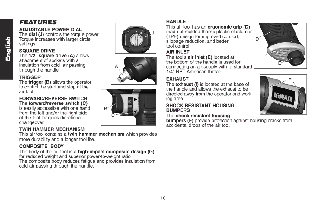 DeWalt DWMT70773L instruction manual Features 