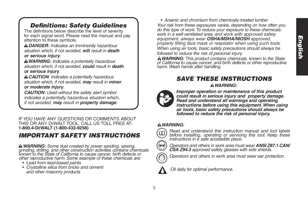 DeWalt DWMT70776L instruction manual Definitions Safety Guidelines, Important Safety Instructions 