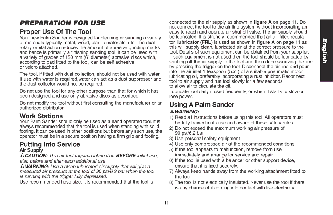 DeWalt DWMT70781L Preparation for USE, Proper Use Of The Tool, Work Stations, Putting Into Service, Using a Palm Sander 