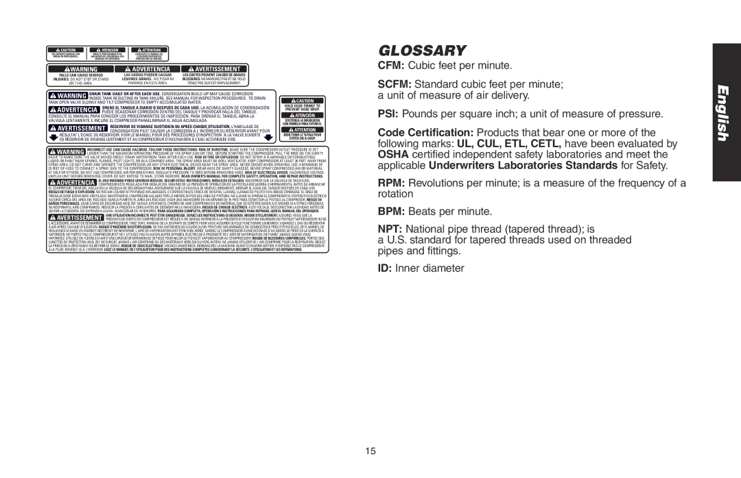 DeWalt DWMT70781L instruction manual Glossary, CFM Cubic feet per minute 