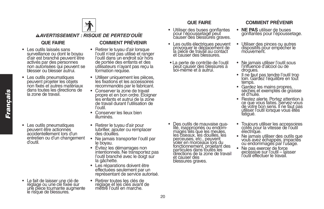 DeWalt DWMT70781L instruction manual Avertissement Risque DE PERTED’OUÏE 