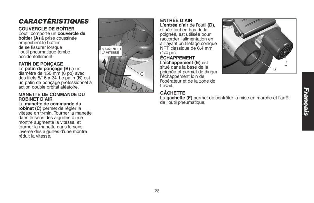 DeWalt DWMT70781L instruction manual Caractéristiques 