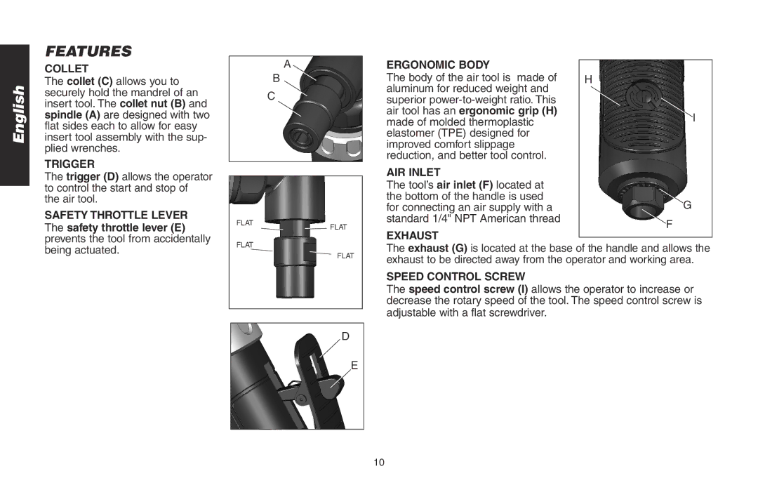 DeWalt DWMT70782L instruction manual Features, Collet 