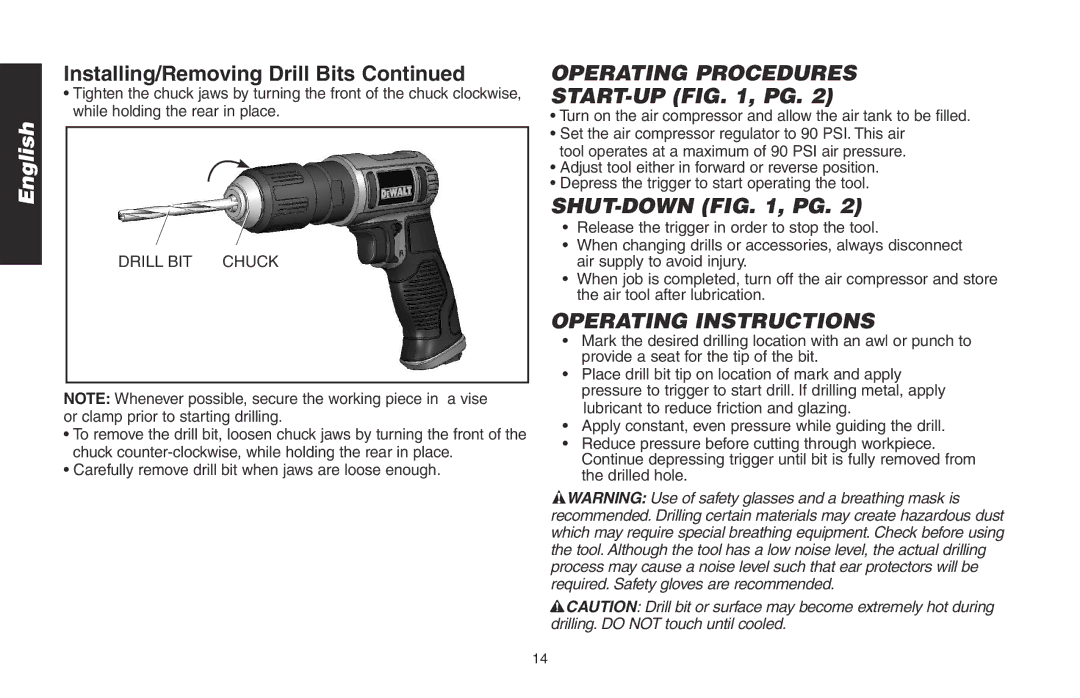 DeWalt DWMT70786L instruction manual Operating Procedures, Shut-Down , Pg, Operating Instructions 