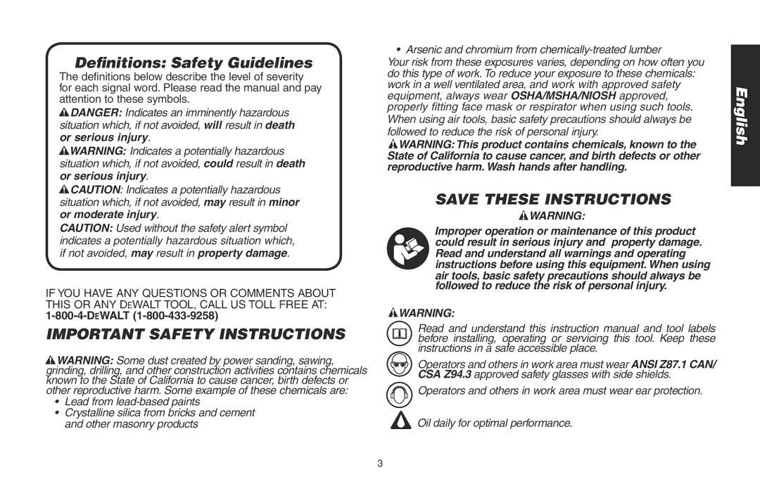 DeWalt DWMT70786L instruction manual Definitions Safety Guidelines, Important Safety Instructions 