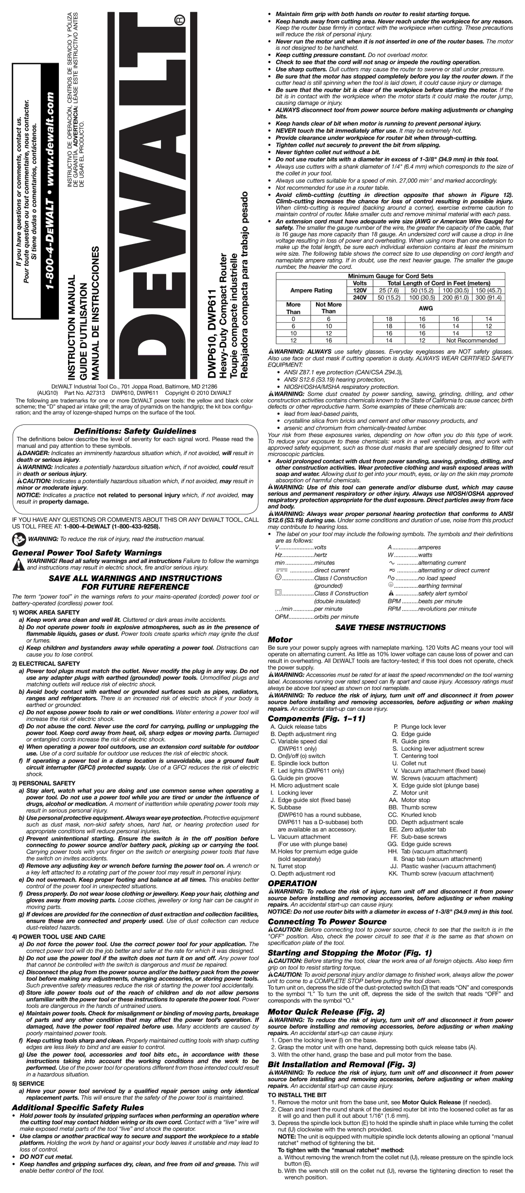 DeWalt DWP611, DWP610 instruction manual Save ALL Warnings and Instructions For Future Reference, Operation 