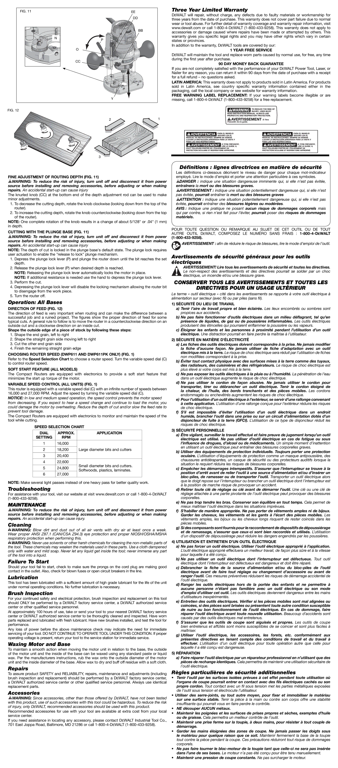 DeWalt DWP611, DWP610 instruction manual Maintenance 