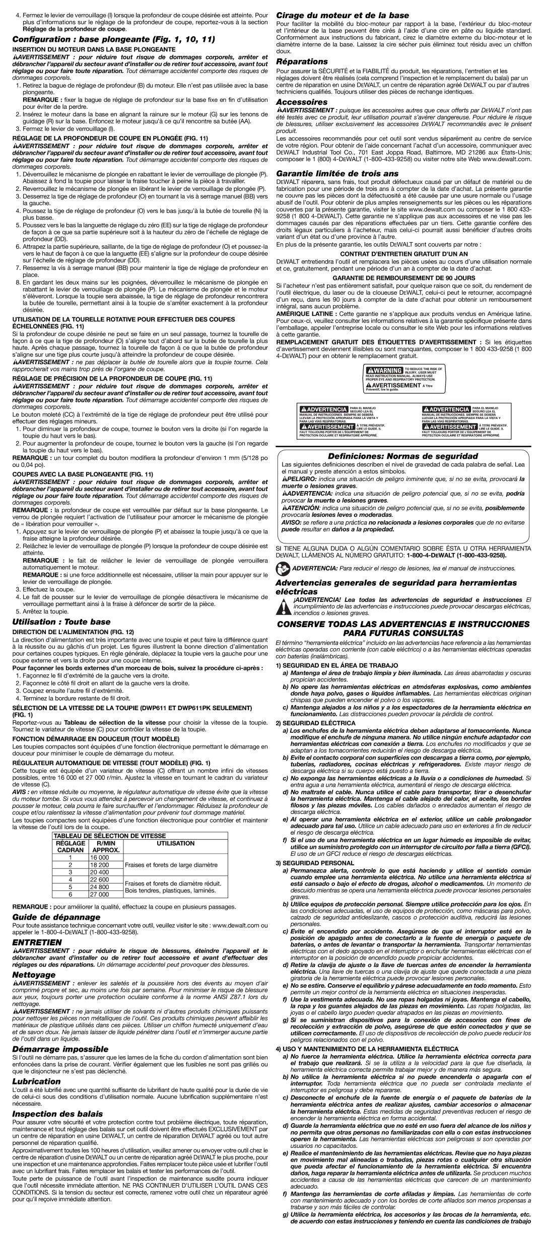 DeWalt DWP611, DWP610 instruction manual Entretien 