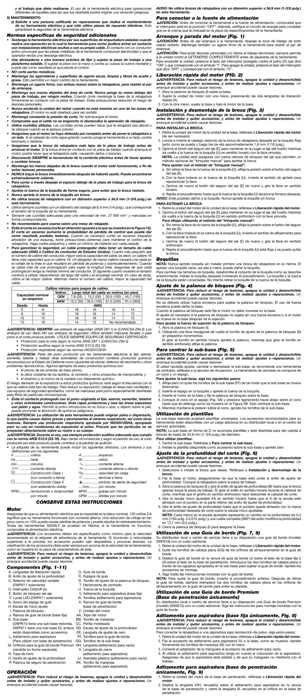 DeWalt DWP610, DWP611 instruction manual Conserve Estas Instrucciones, Operación 