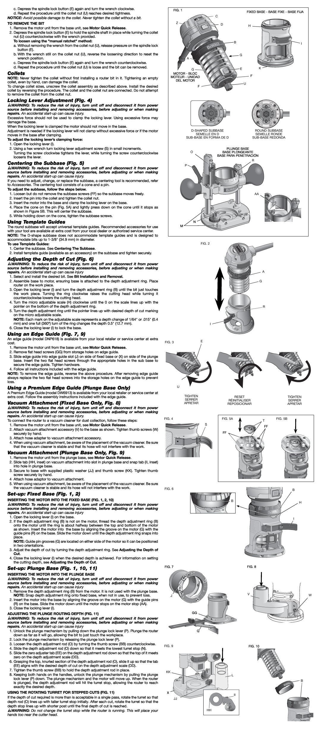 DeWalt DWP610, DWP611 instruction manual Collets 