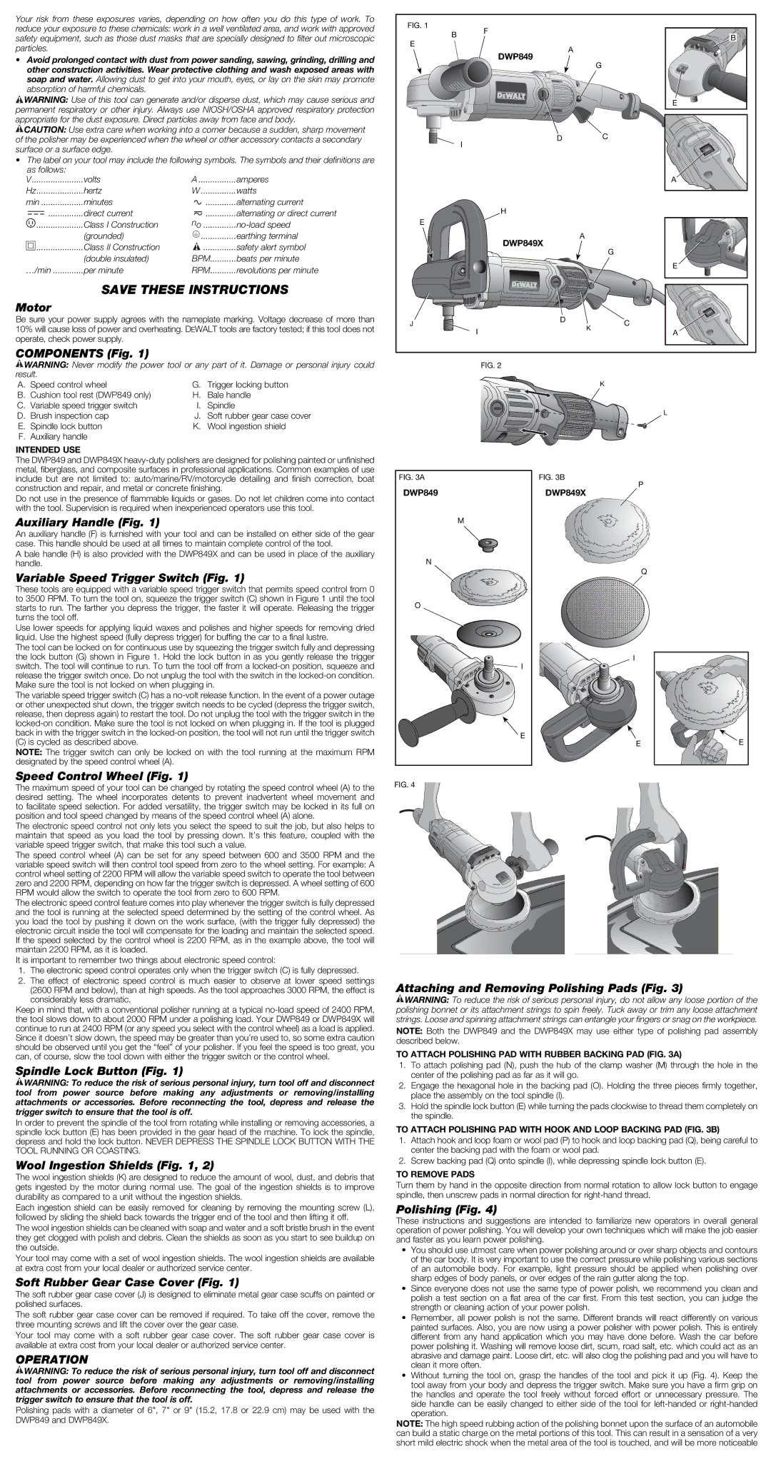 DeWalt DWP849X instruction manual Operation 