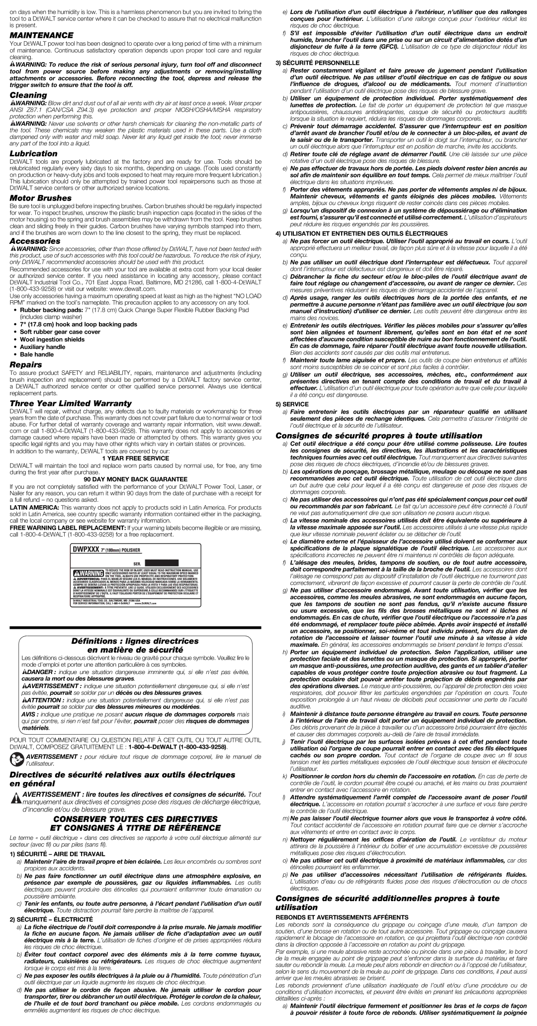 DeWalt DWP849X instruction manual Maintenance 