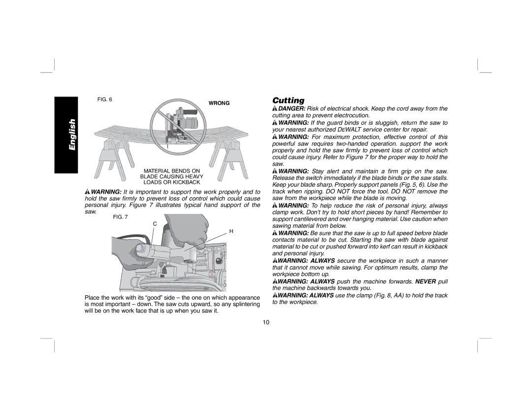 DeWalt DWS520K, DWS520SK instruction manual Cutting, Wrong 