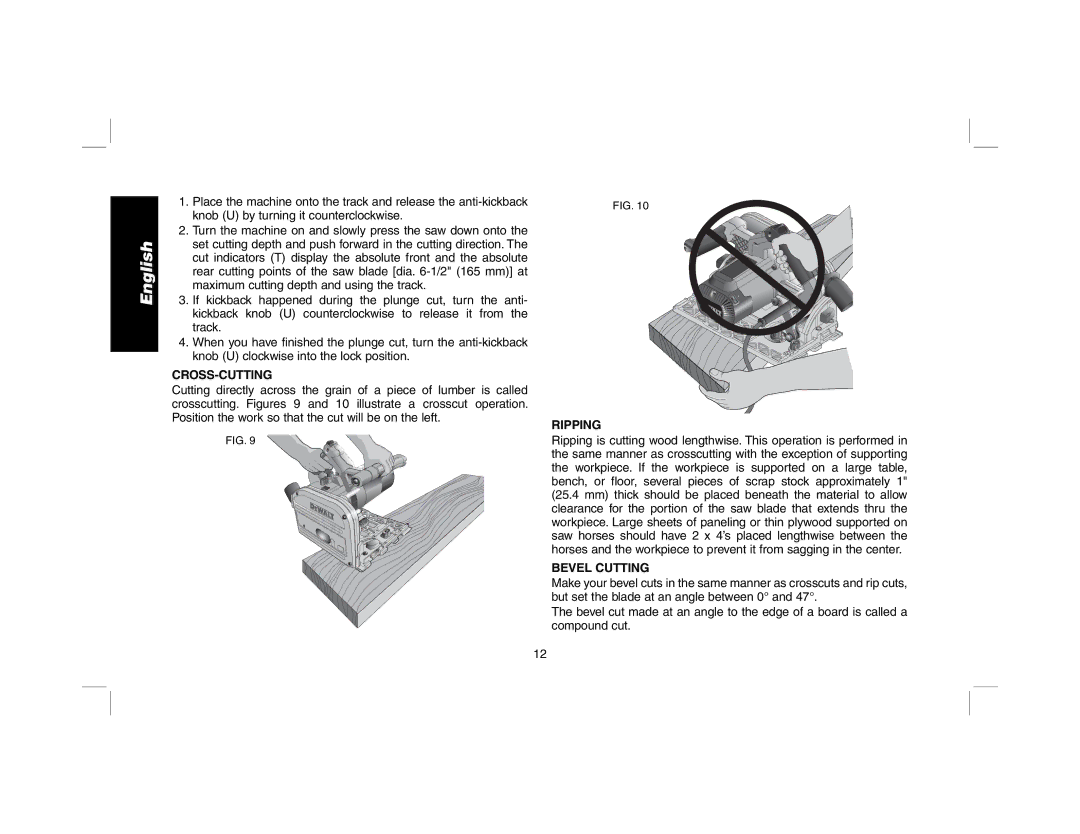 DeWalt DWS520K, DWS520SK instruction manual Cross-Cutting, Ripping, Bevel Cutting 