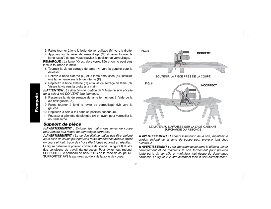 DeWalt DWS520K, DWS520SK instruction manual Support de pièce 