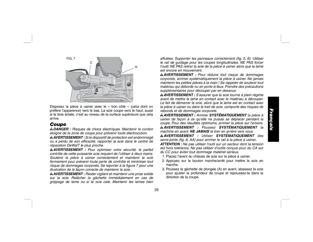 DeWalt DWS520SK, DWS520K instruction manual Coupe 