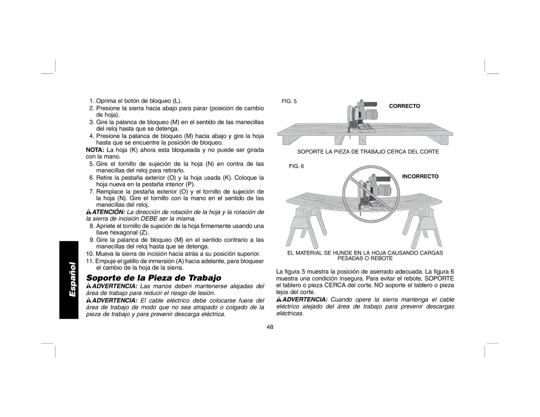 DeWalt DWS520K, DWS520SK instruction manual Soporte de la Pieza de Trabajo 