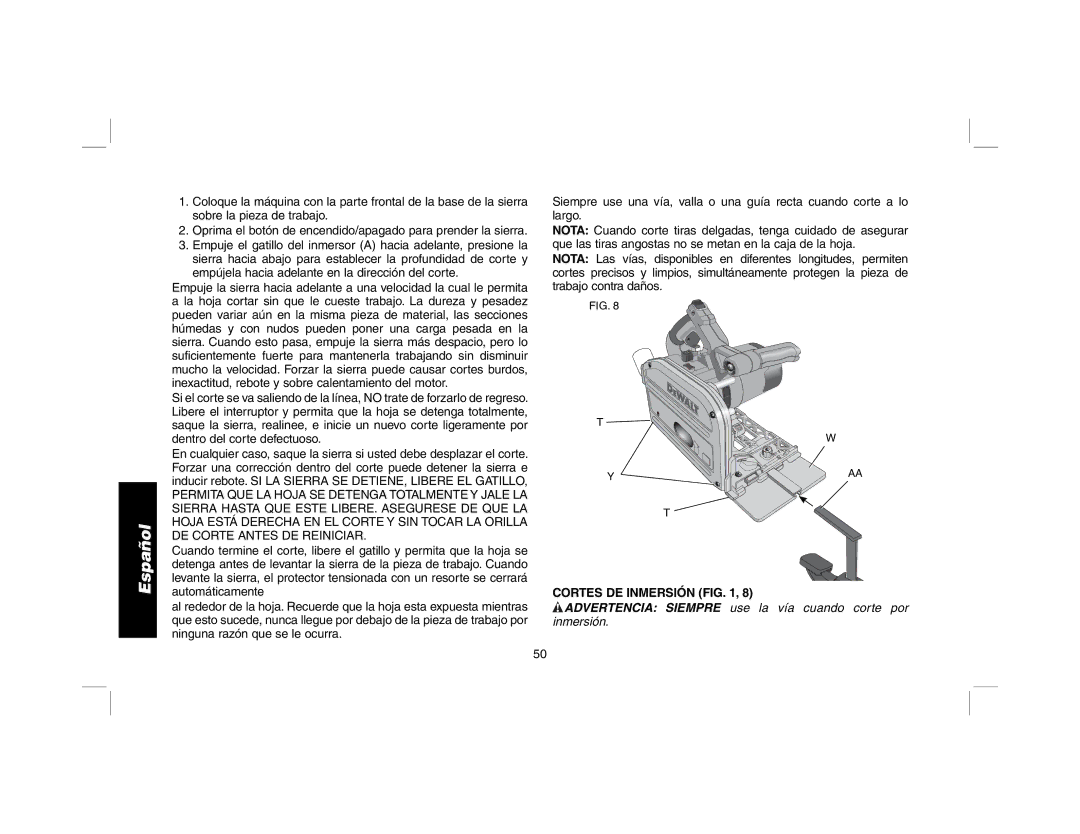 DeWalt DWS520K, DWS520SK instruction manual Cortes DE Inmersión 