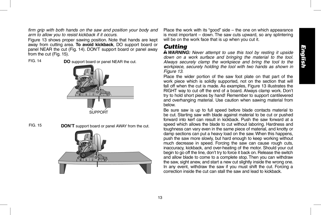 DeWalt DWS535 instruction manual Cutting 