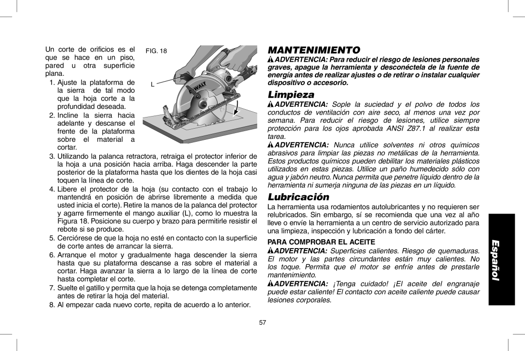 DeWalt DWS535 instruction manual Mantenimiento, Limpieza, Lubricación, Para Comprobar EL Aceite 