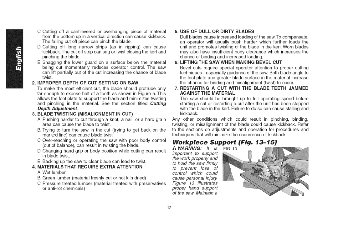 DeWalt DWS535T instruction manual Workpiece Support Fig 