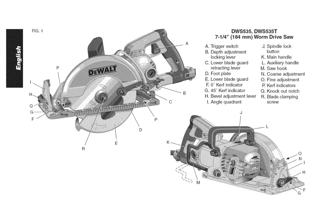 DeWalt instruction manual DWS535, DWS535T =1/4 184 ramWorm Drive Saw 