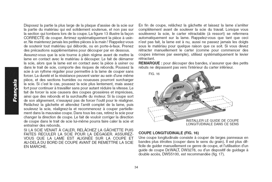 DeWalt DWS535T instruction manual Coupe Longitudinale FIG 