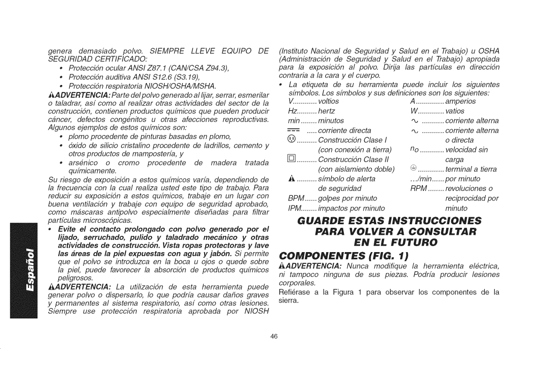 DeWalt DWS535T instruction manual Componentes FIG 