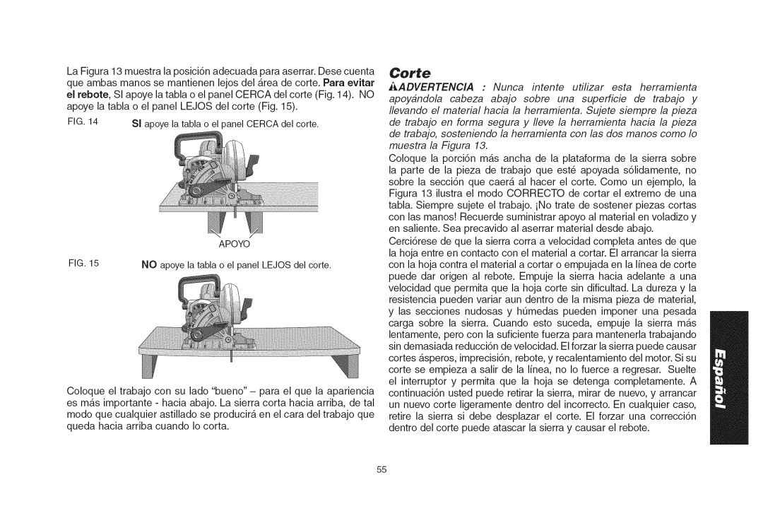 DeWalt DWS535T instruction manual Corte 