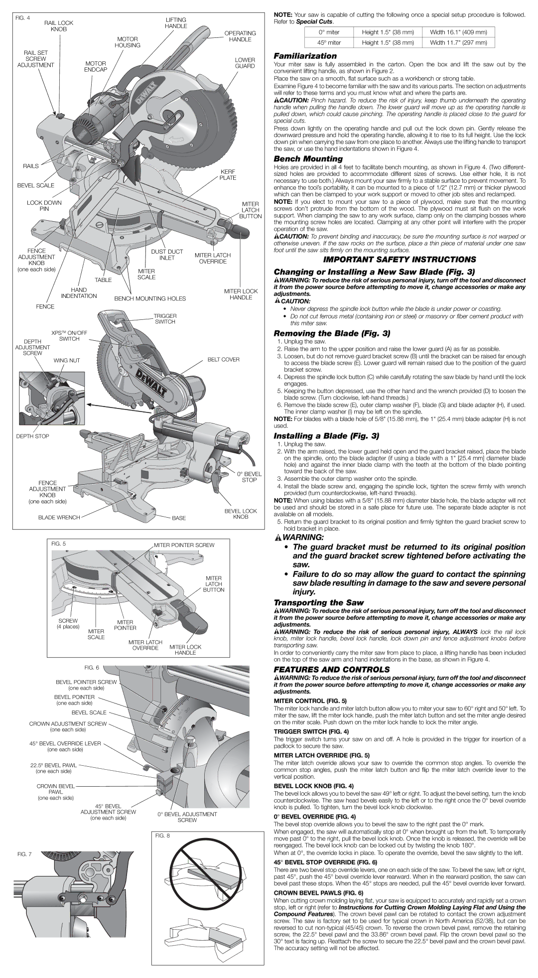 DeWalt DWS780 instruction manual Features and Controls 