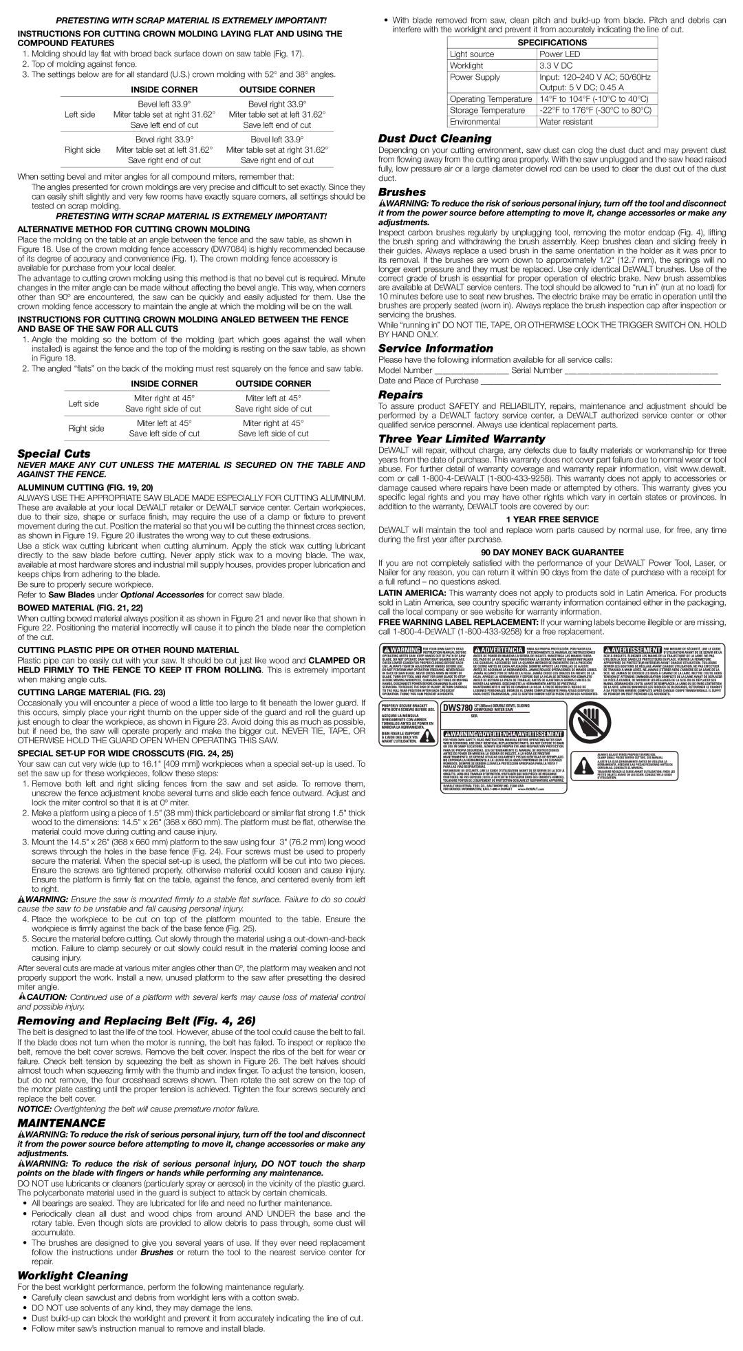 DeWalt DWS780 instruction manual Maintenance 