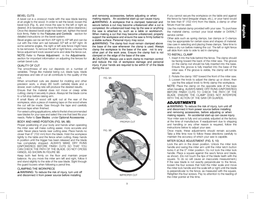 DeWalt DWS782 instruction manual Adjustments 