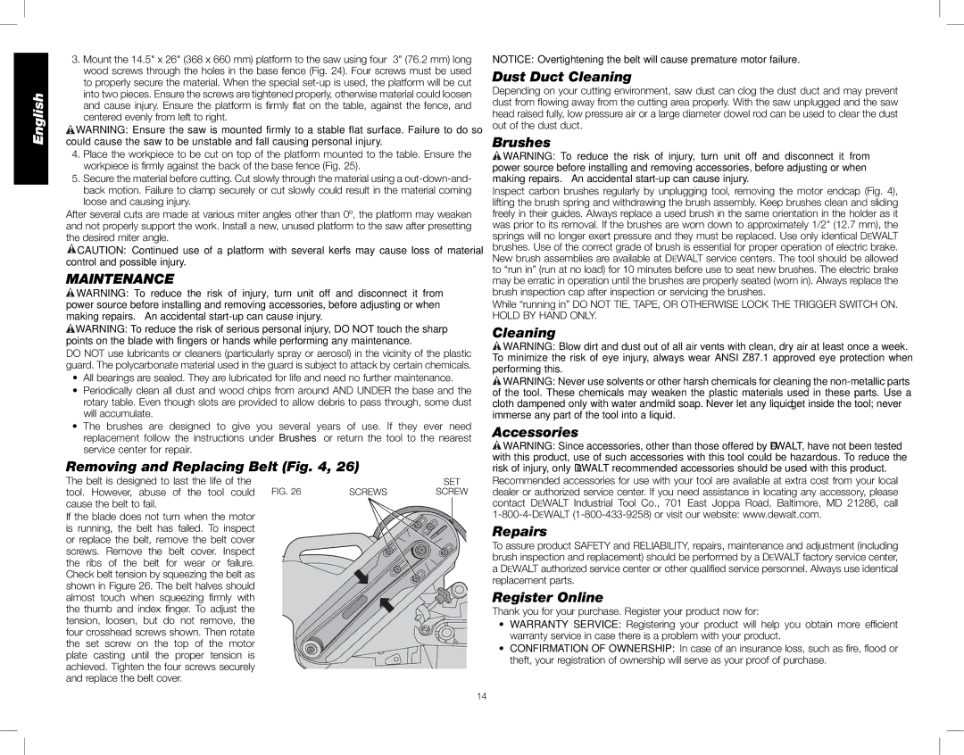 DeWalt DWS782 instruction manual Maintenance 