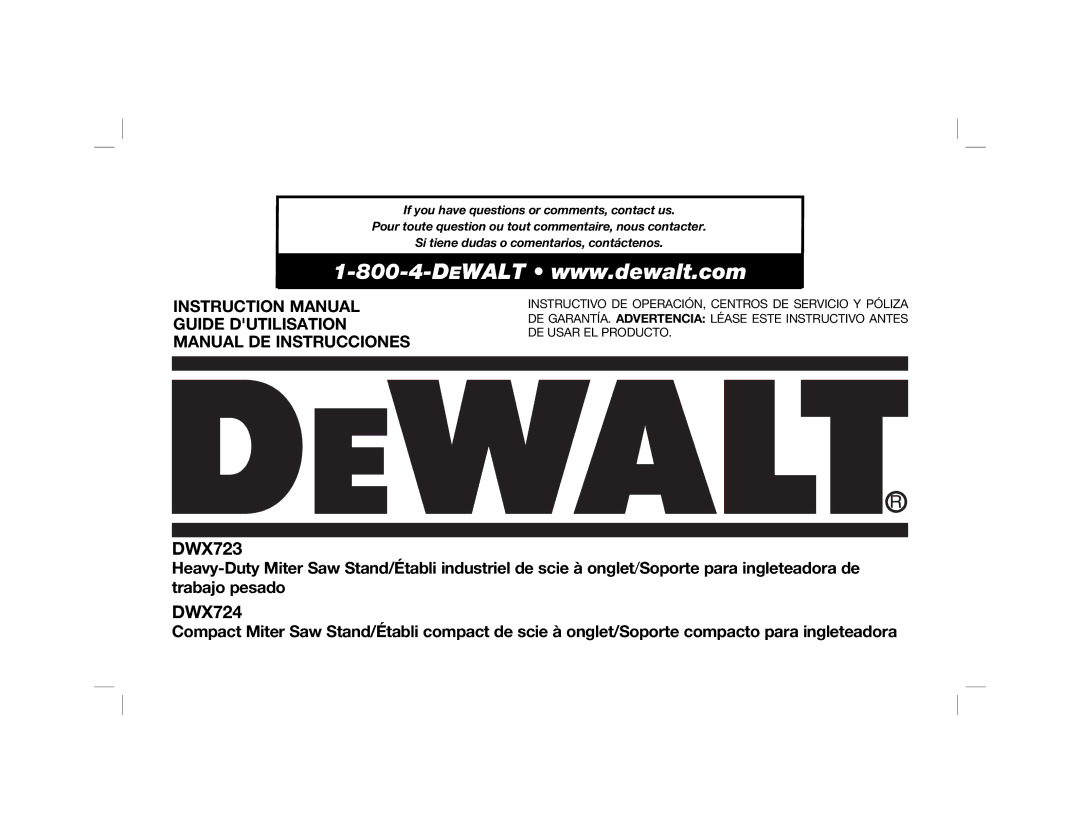 DeWalt DW7231, DWX723, DWX724 instruction manual Heavy-Duty Miter Saw Stand trabajo pesado 