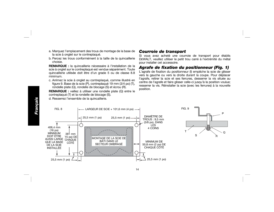 DeWalt DW7231, DWX723, DWX724 instruction manual Courroie de transport, Agrafe de fixation du positionneur Fig 