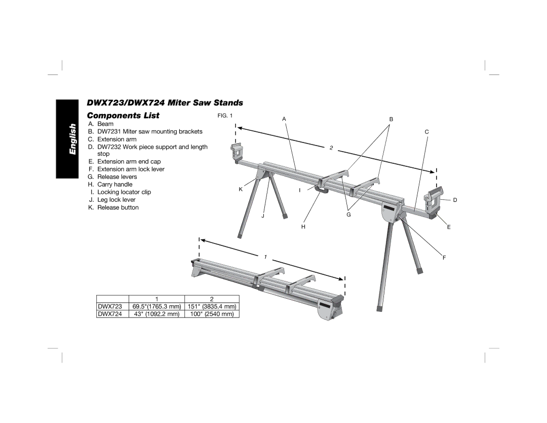 DeWalt DW7231 instruction manual English, DWX723/DWX724 Miter Saw Stands Components List 