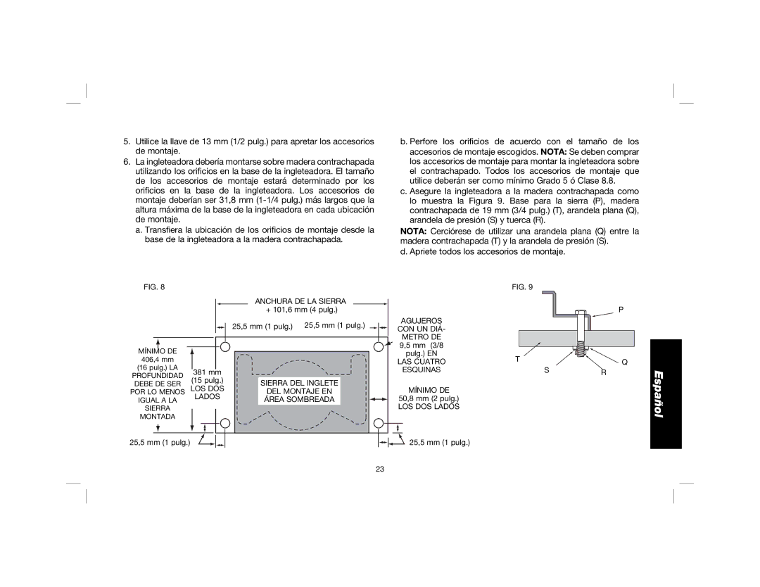 DeWalt DW7231, DWX723, DWX724 instruction manual Anchura DE LA Sierra 